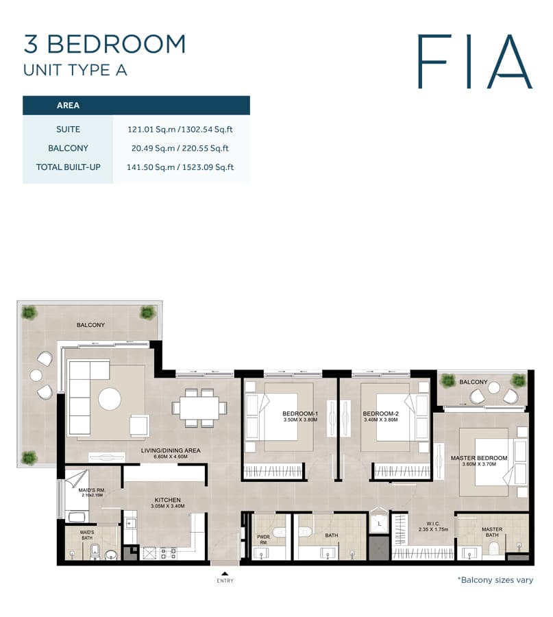 3 BR + MAID