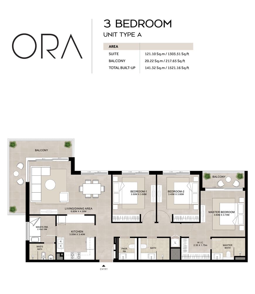 3 BR + MAID