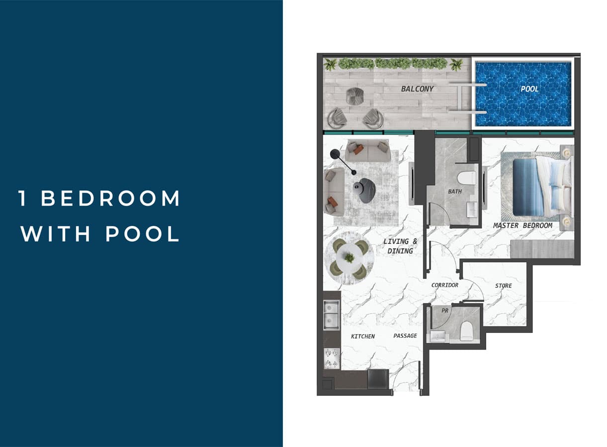 1 BR with Pool