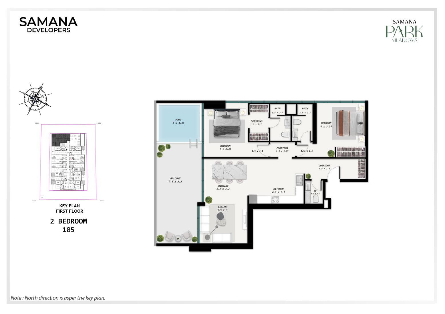 2 BR + Pool