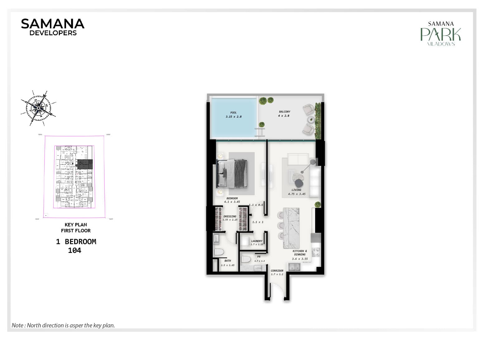 1 BR + Pool