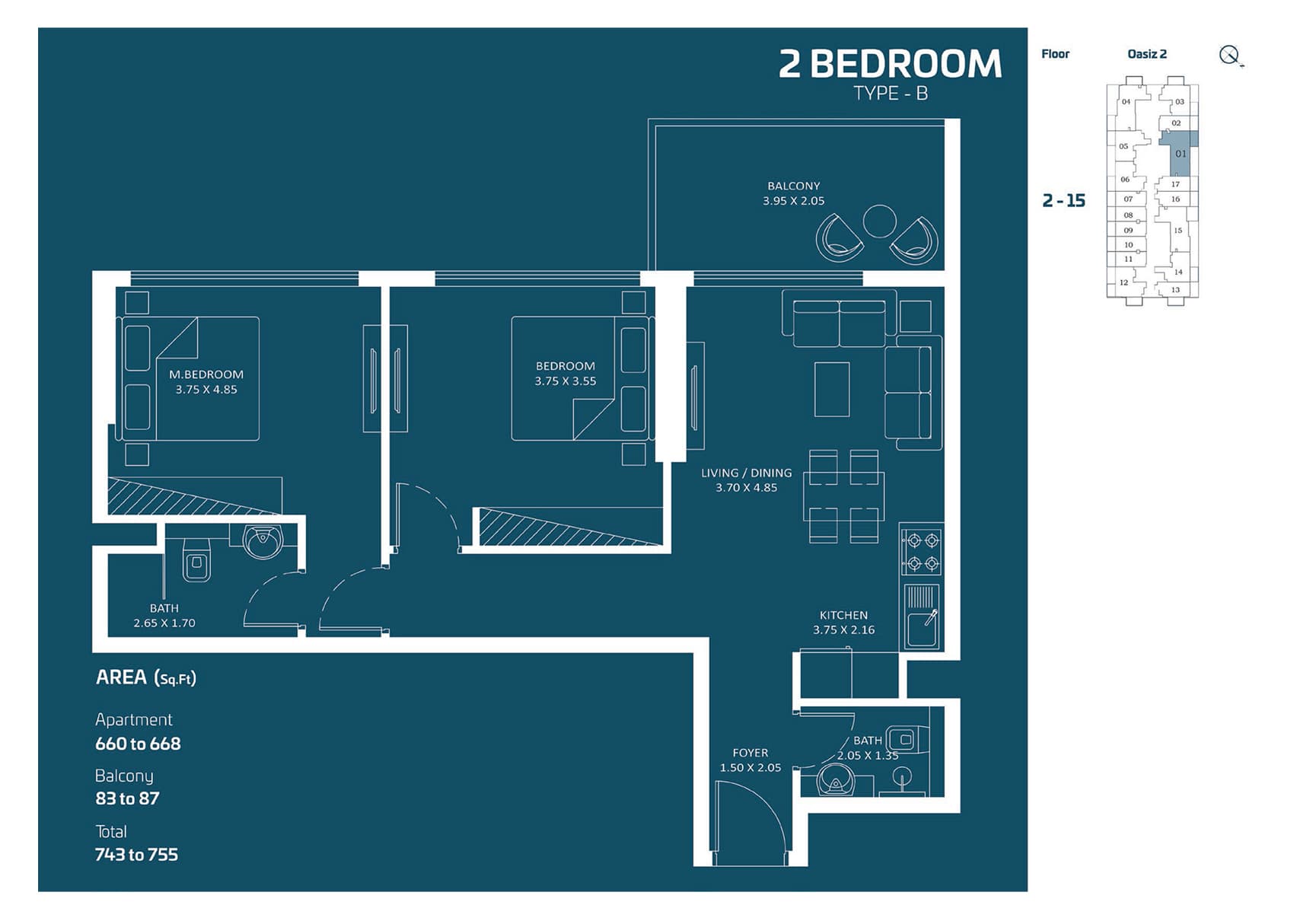 2 BR + Pool