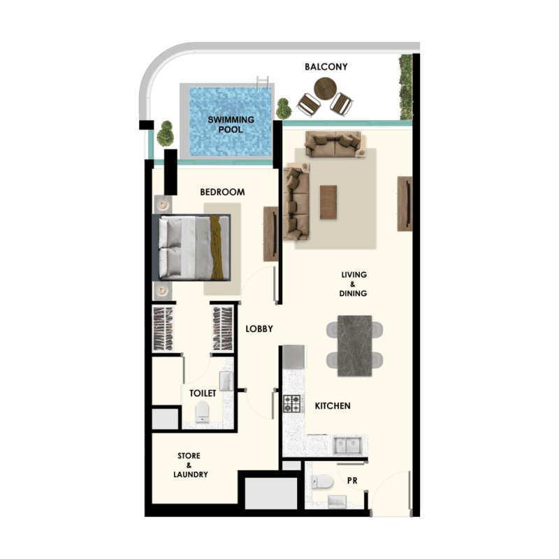 1 BR + Pool