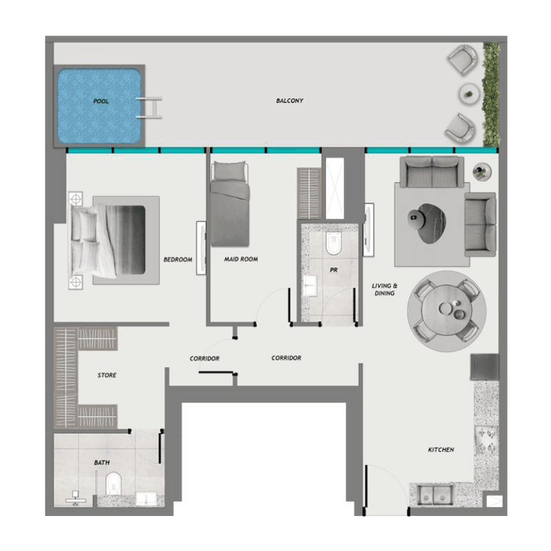 2 BR + Pool
