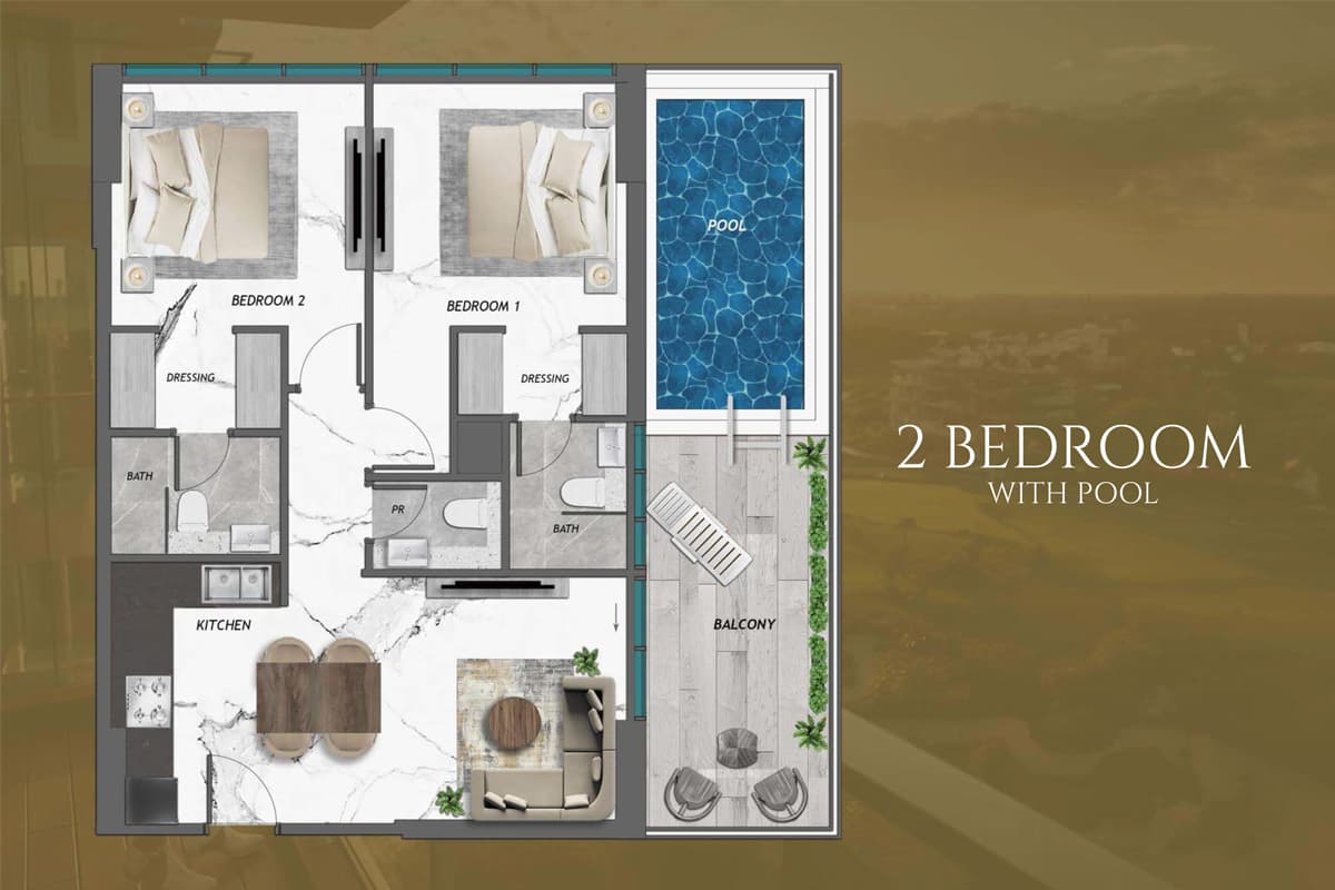 2 BR with Pool