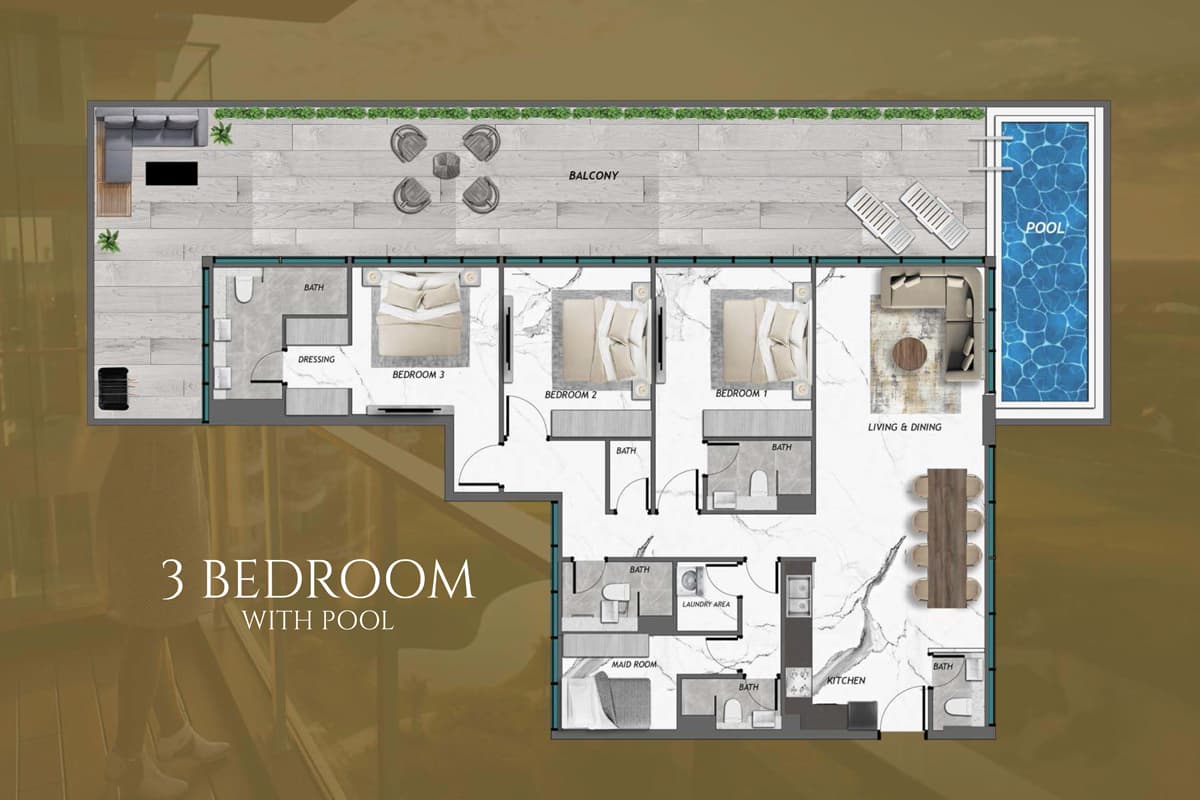 3 BR with Pool