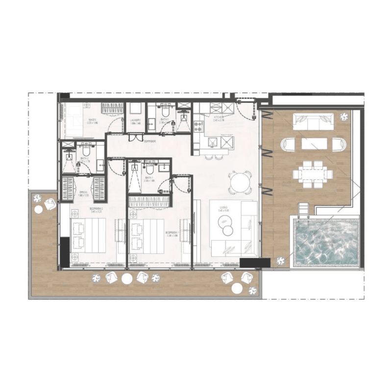 2 BR + Pool