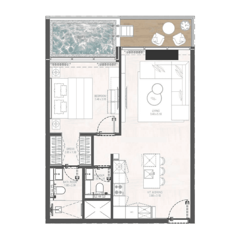 1 BR + Pool