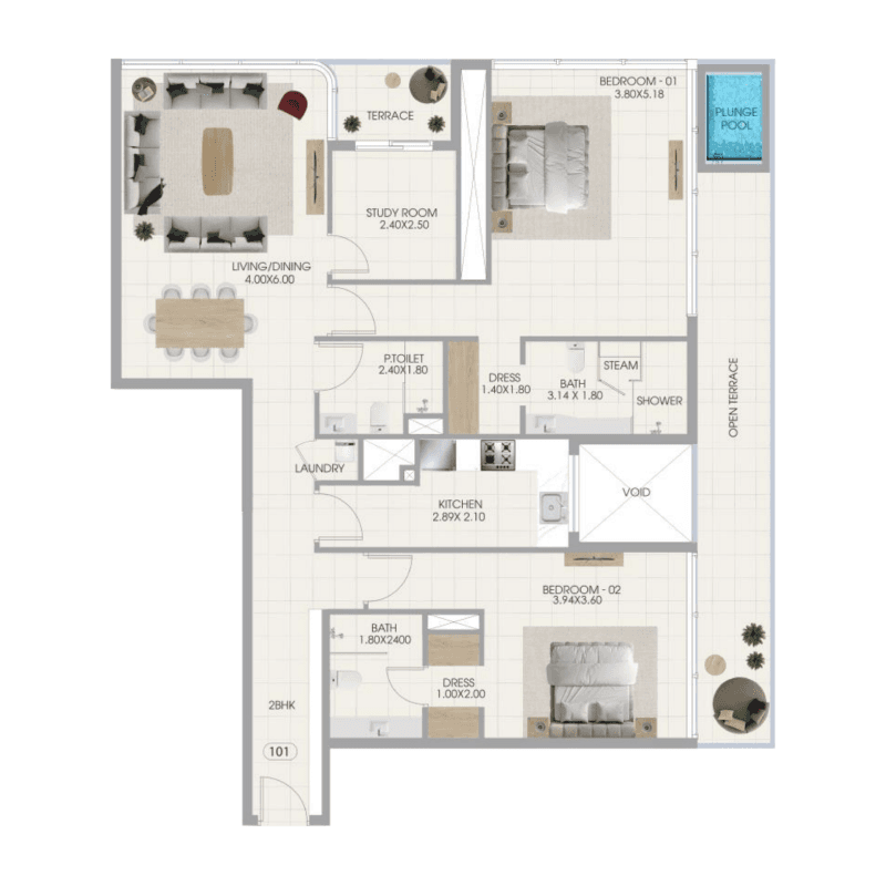 2 BR + Pool