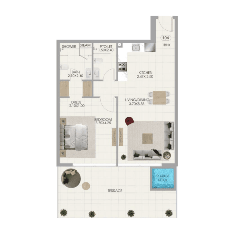 1 BR + Pool