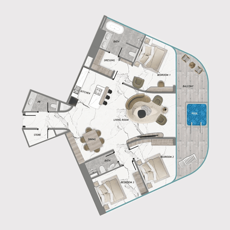 3 BR + Pool