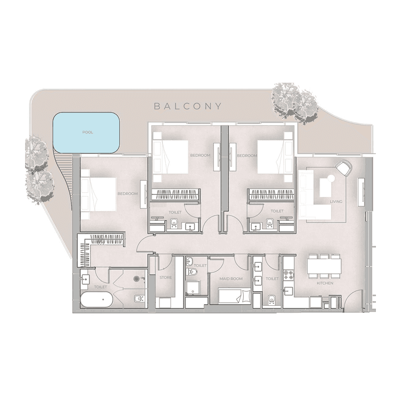 3 BR + Pool