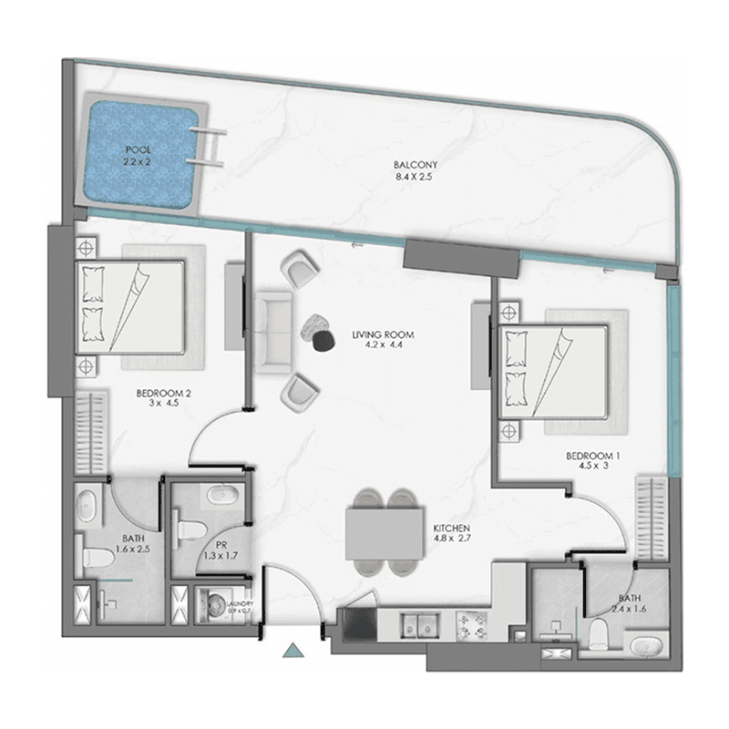 2 BR + Pool