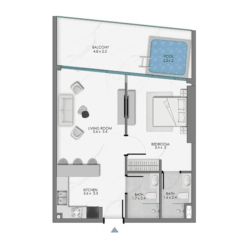1 BR + Pool