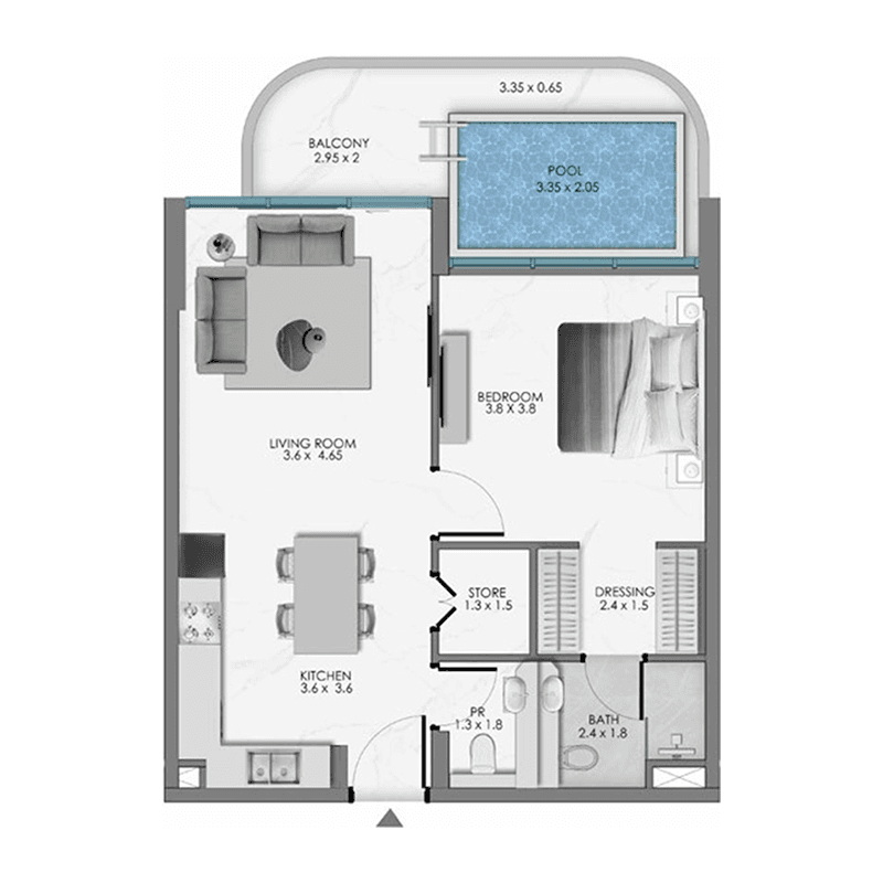 1 BR + Pool