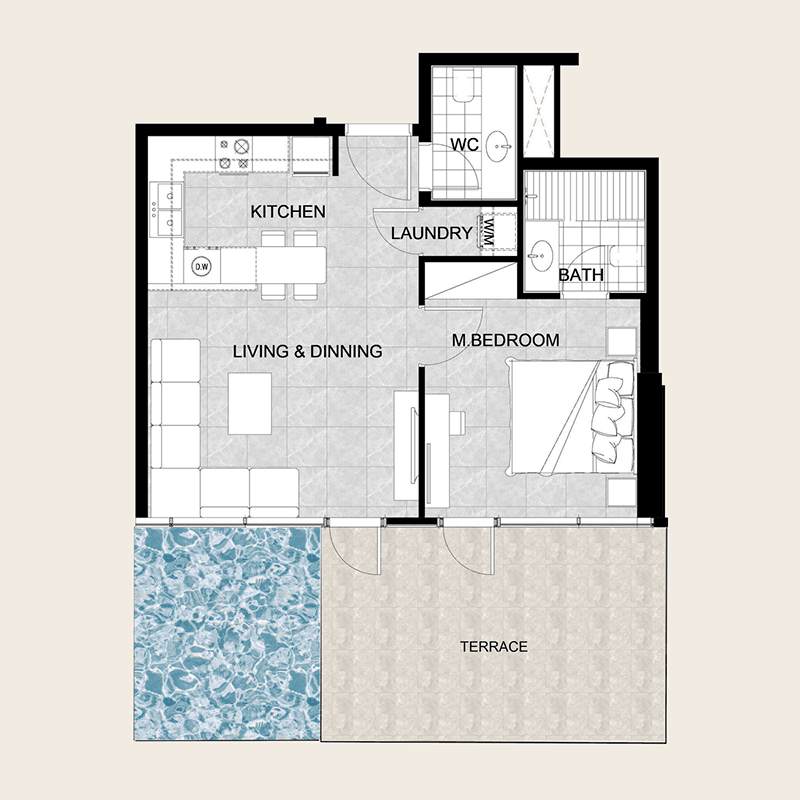 1 BR + Pool