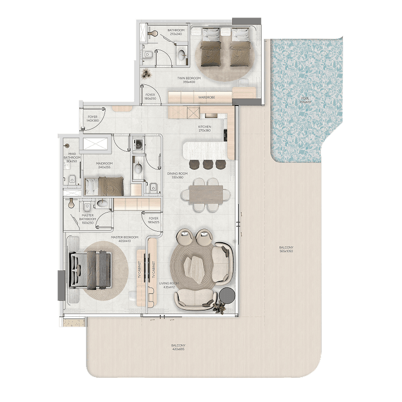 2 BR + Pool